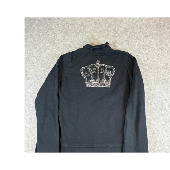 BCBGMAXAZRIA Full Zip Jacket Womens Medium Black Sequin Bling Crown Logo - Picture 2 of 9